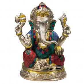 Ganesha Statue med mosaik dekoration - 20 cm.