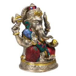 Ganesha Statue med mosaik dekoration - 20 cm.