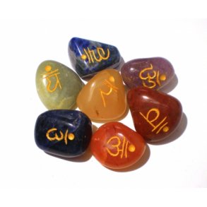 Chakrasten med Sanskrit-indgravering - 7 stk.