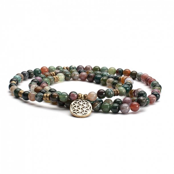 Malakde med Indisk Agat og vedhng med Flower of Life