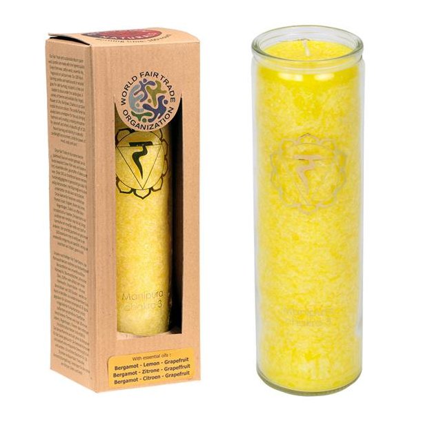Chakraduftlys i glas med teriske olier - 3. chakra (Manipura)