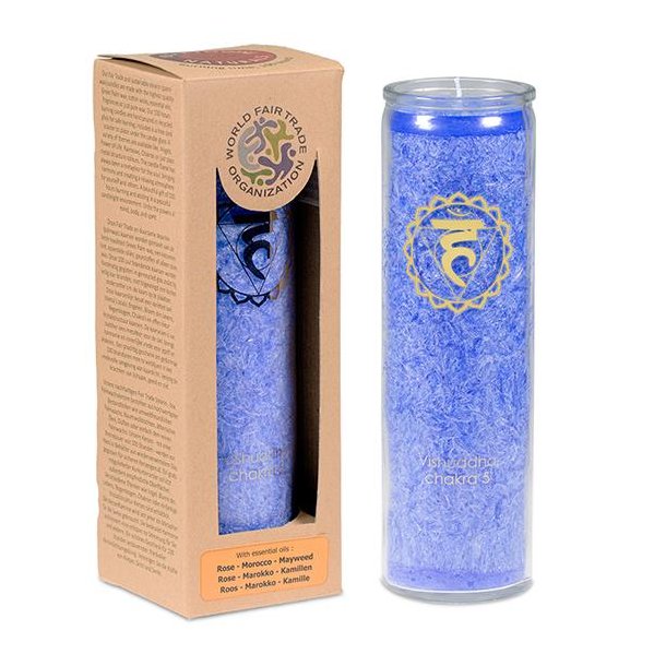 Chakraduftlys i glas med teriske olier - 5. chakra (Vishudha)