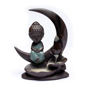 Røgelsesbrænder Buddha på Månen med "Back Flow" i keramik