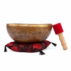 Bodhi Tibetansk hndlavet Klangskl med 5 Buddha indgraveringer -  32 cm.