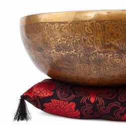 Bodhi Tibetansk hndlavet Klangskl med 5 Buddha indgraveringer -  32 cm.