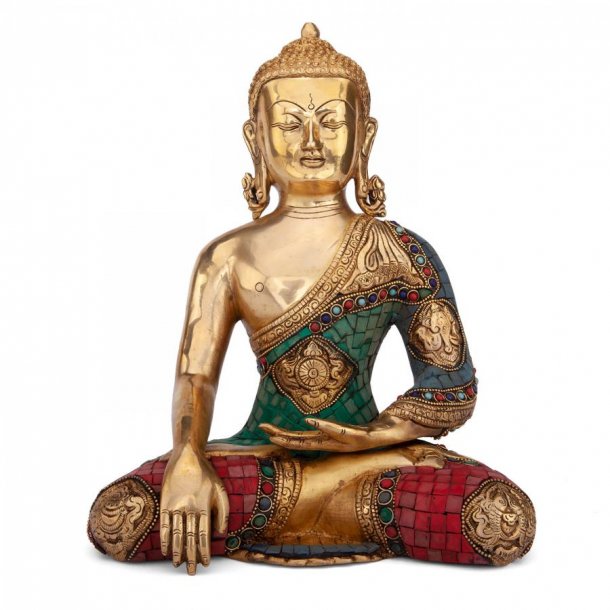 Buddha-statue med Bhumisparsha Mudra, Flerfarvet - 30 cm.