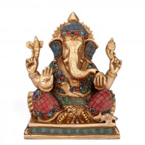 Ganesha Statue flerfarvet med udsmykning - 20 cm.
