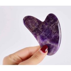 Gua Sha Naturlig Ametyst Massageredskab i hjerteform - 8 cm.