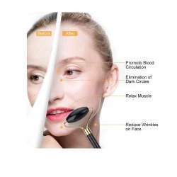 Gua Sha St med Ansigtsrulle og Massageredskab - Obsidian