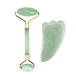 Gua Sha St med Ansigtsrulle og Massageredskab - Jade