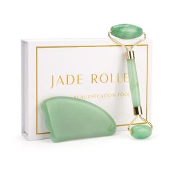 Gua Sha St med Ansigtsrulle og Massageredskab - Jade