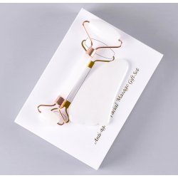 Gua Sha St med Ansigtsrulle og Massageredskab - Hvid Jade