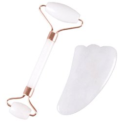 Gua Sha St med Ansigtsrulle og Massageredskab - Hvid Jade