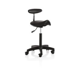 Master Arbejdsstol til frisr i sadelform m. rygln - Bredt sde - Hjde: 82-93 cm.