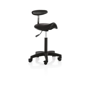 Master Arbejdsstol til frisr i sadelform m. rygln - Bredt sde - Hjde: 82-93 cm.