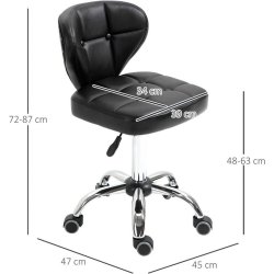 Homcom Arbejdsstol/salonstol med rygsttte - Siddehjde fra 48 - 63 cm.