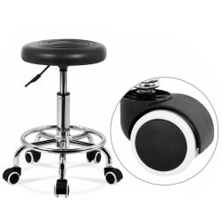 Arbejdsstol/Taburet med hjul og fodsttte - Sort