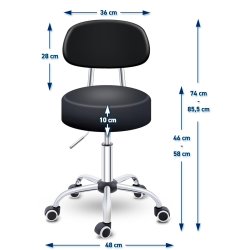 Taburet med hjul og rygln - 46-58 cm.