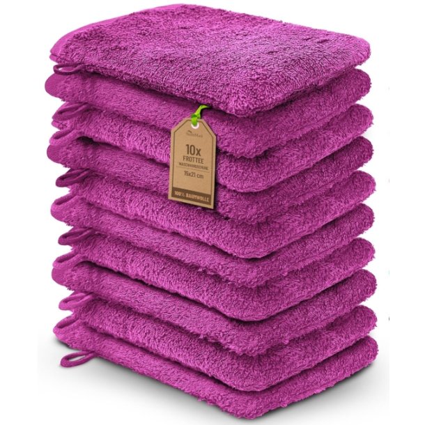 Frott vaskehandsker 100 % bomuld, Pink - 10 stk.