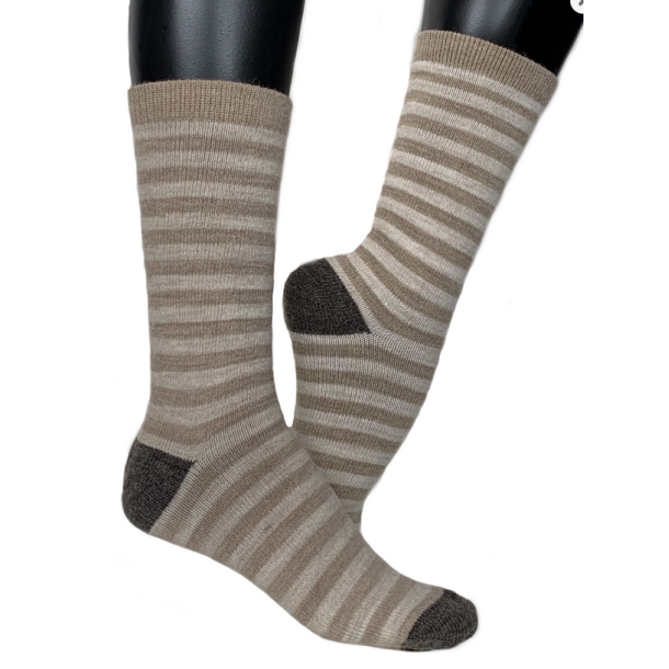 Strmper beigestribet & mrkebrun str. 43/46 2-pak Alpaka strmper glatstrikkede