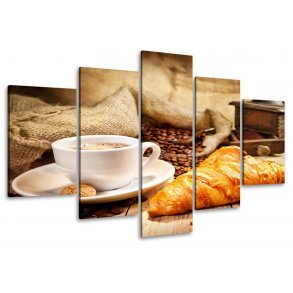 Cafebillede med kaffebønner og croissant - 100 x 50 cm.