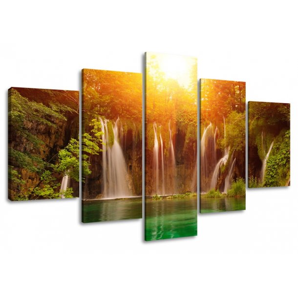 Stemningsbilleder med vandfald i solnedgang 160 x 80 cm