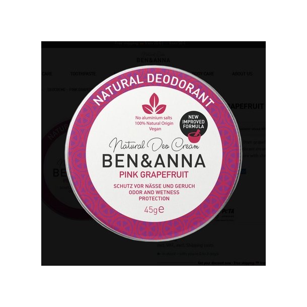 Ben &amp; Anna Deo Cream Pink Grapefruit - 45 g.