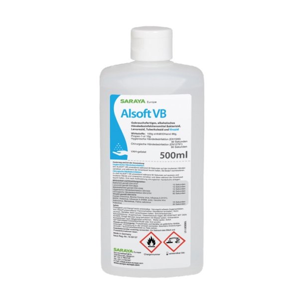 SARAYA Alsoft VB Hnddesinfektionsmiddel Euroflaske - 500 ml.