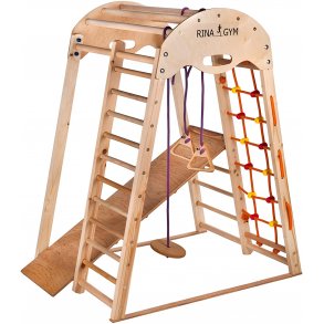 LegeGym Aktivitetstrekant med ribbe, klatrenet, gynge, rutschebane mm. Rinagym