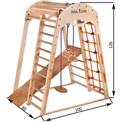 LegeGym Aktivitetstrekant med ribbe, klatrenet, gynge, rutschebane mm. Rinagym