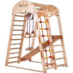 LegeGym Aktivitetstrekant med ribbe, klatrenet, gynge, rutschebane mm. Rinagym