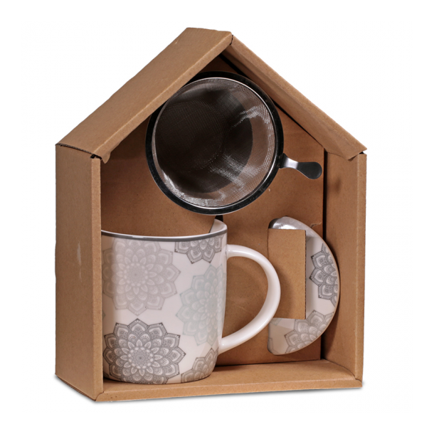 Test krus, si og lg/brik med Mandala mnster - Gr