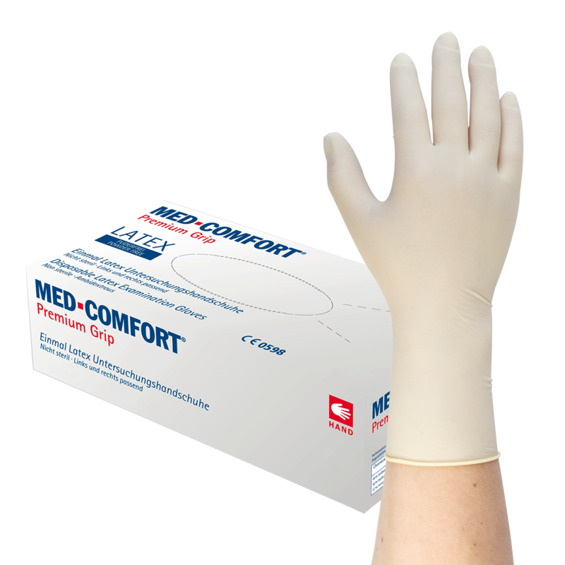 Med-Comfort Premium Grip Latex Engangshandsker - stk., Engangshandsker, Handsker, Pudderfri, Ikke sterile, Latex handsker