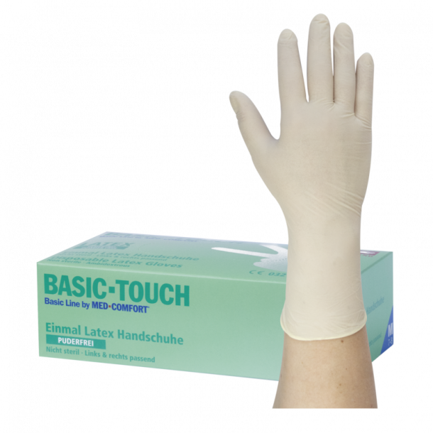 tigger skrå Ulempe BASIC Touch Engangshandske i latex pudderfri - 100 stk., Engangshandsker,  Handsker, Latexhandsker