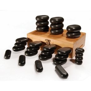 Hot Stone kropsmassagest m. 28 basaltsten