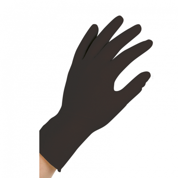 Moralsk uddannelse Flytte kobling Pulverfri nitril engangshandsker i sort med ru fingerspidser. Fåes i  forskellige størrelser.