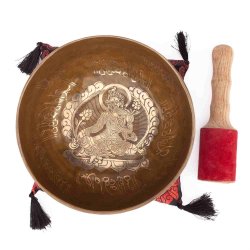 Bodhi Tibetansk hndlavet Klangskl med Skrifttegn og Tara-Ornament -  19 cm.