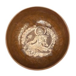 Bodhi Tibetansk hndlavet Klangskl med Skrifttegn og Tara-Ornament -  19 cm.