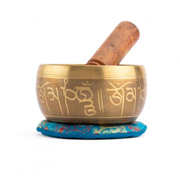 Bodhi Indisk Klangskl med Skriftstegn og Buddha indgraveret -  11 cm.