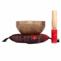 Bodhi Tibetansk hndlavet Klangskl med Skriftstegn indgraveret -  14 cm.