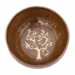 Bodhi Tibetansk hndlavet Klangskl med Livets Tr indgravering -  16 cm.