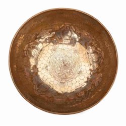 Bodhi Tibetansk hndlavet Klangskl med 5 Buddha indgraveringer -  32 cm.