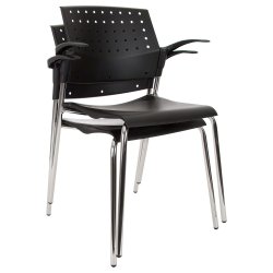 Stabelstol til ventevrelse med armln - Sort kunststof