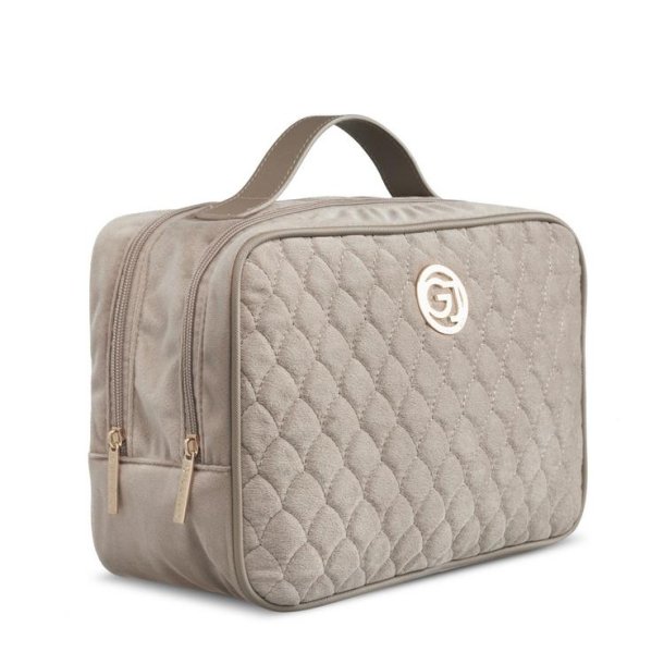 Gillian Jones Kosmetiktaske med 2 store rum - Beige velour