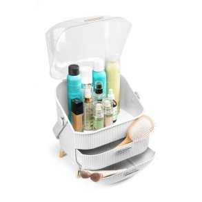 Gillian Jones Kosmetik organizer med hndtag og 2 skuffer - Hvid