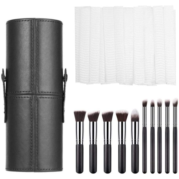 Penseletui i sort PU lder med 10 pensler