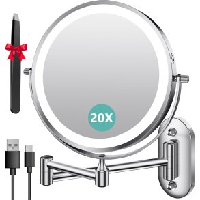 Auxmir kosmetikspejl LED med USB - 1 og 20 x forst�rrelse - � 20 cm
