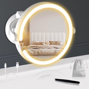  Kosmetikspejl med  sugekop, 10 x forst�rrelse og LED belysning - � 20 cm. 