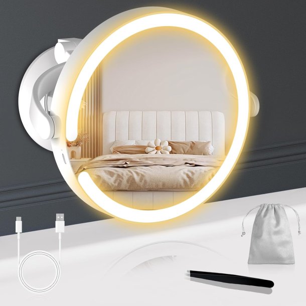  Kosmetikspejl med  sugekop, 10 x forst�rrelse og LED belysning - � 20 cm. 