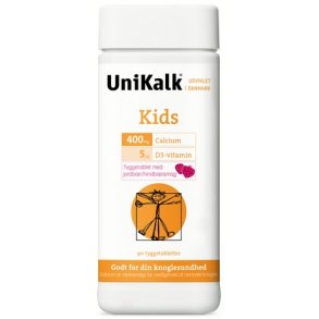 UniKalk Kids med jordb�r- og hindb�rsmag  - 90 tyggetabletter
